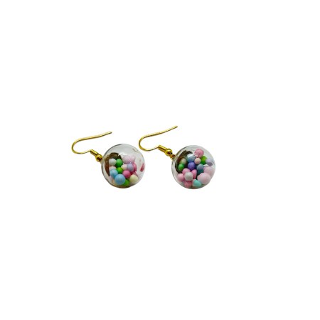 earrings hooks steel gold with colorful balls